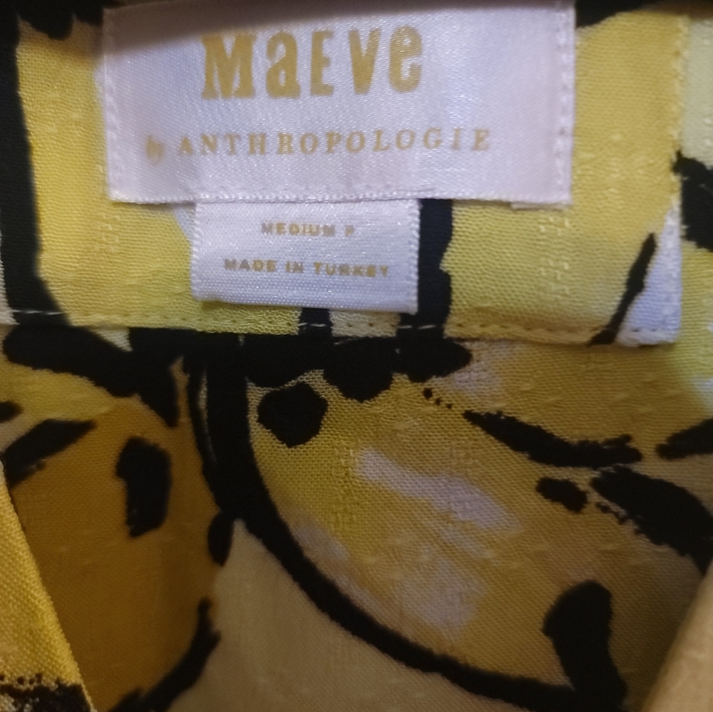 Misses Sz M P Anthropologie Maeve Tiered Dress Yellow Floral - Picture 2 of 10